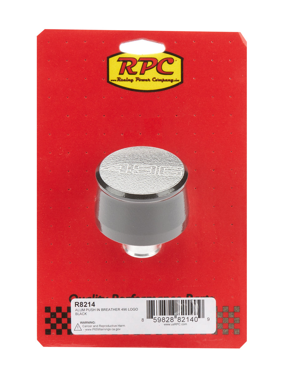 Racing Power Co-Packaged Valve Cover Breather 496 Logo Black Each Engine Covers, Pans and Dress-Up Components Valve Cover Breathers and Components main image