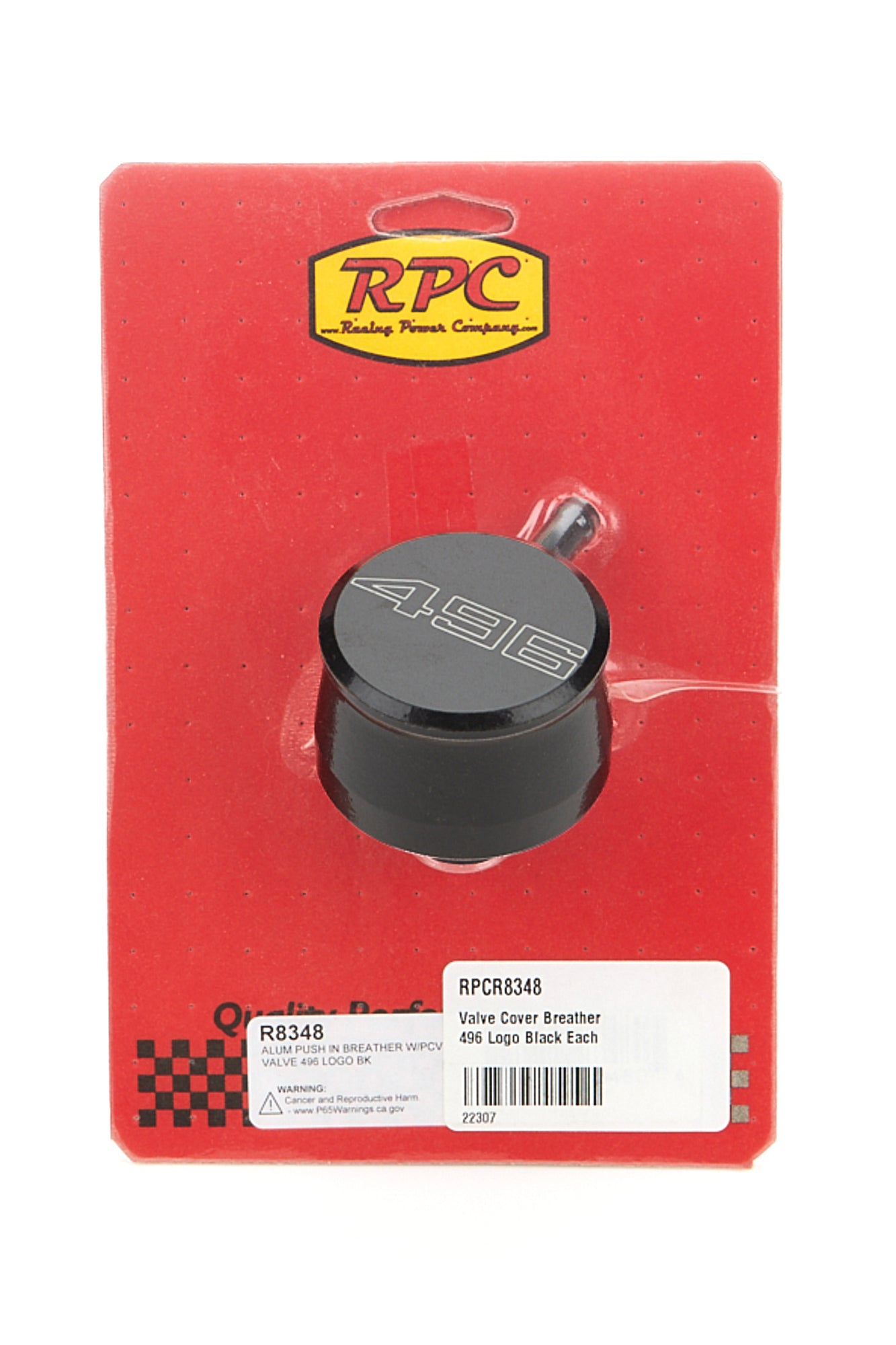 Racing Power Co-Packaged Valve Cover Breather 496 Logo Black Each Engine Covers, Pans and Dress-Up Components Valve Cover Breathers and Components main image