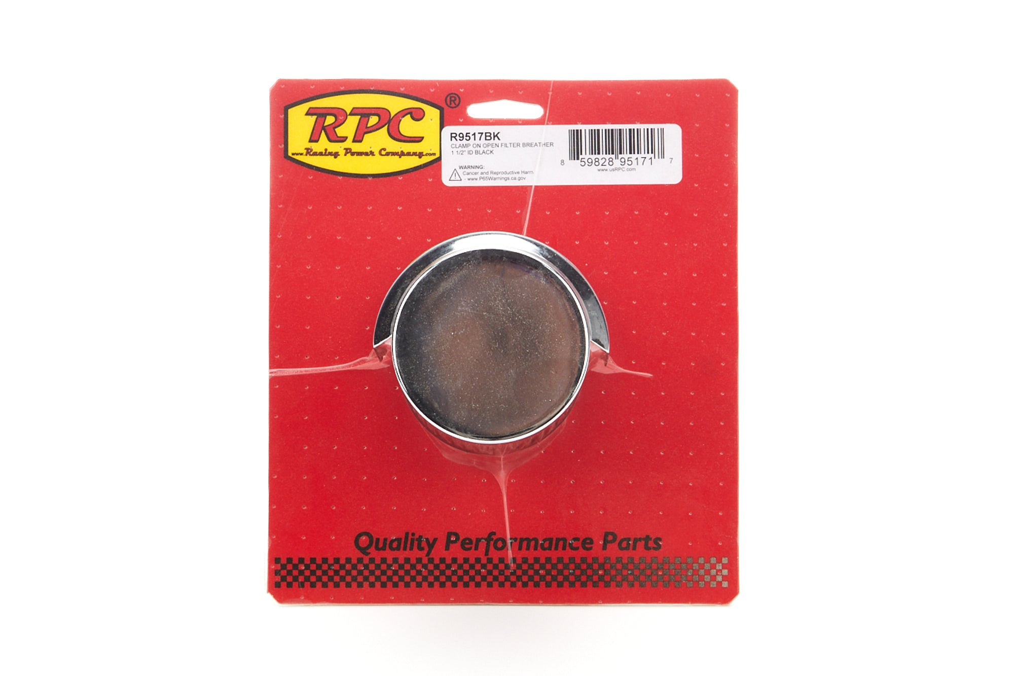 Racing Power Co-Packaged Clamp-On Breather 3in Tall 1-1/2in ID Black RPCR9517BK