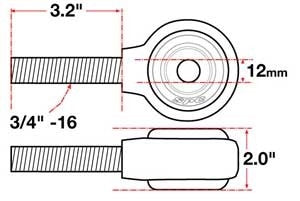 SPC Performance X Axis Sealed Flex Joint LH 3/4in-16x12mm BH x 2in W 15733