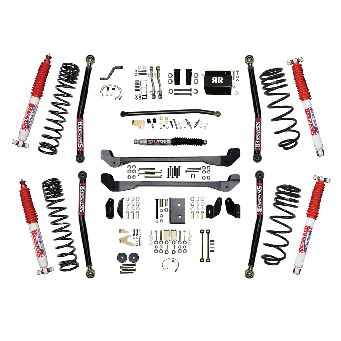 Skyjacker 97-06 Jeep TJ 4in Dual Rate Long Travel Coils Long Arm RR1 Lift Kit w/ Nitro Shocks TJ40RR1LTK-N