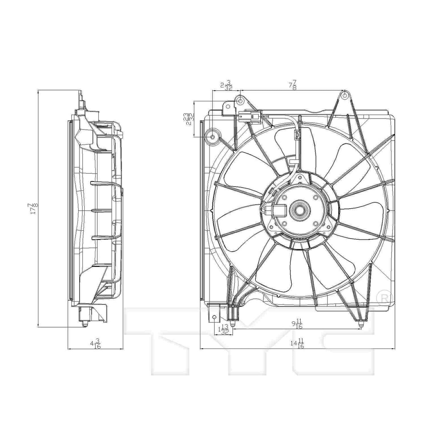 TYC Dual Radiator and Condenser Fan Assembly 601410
