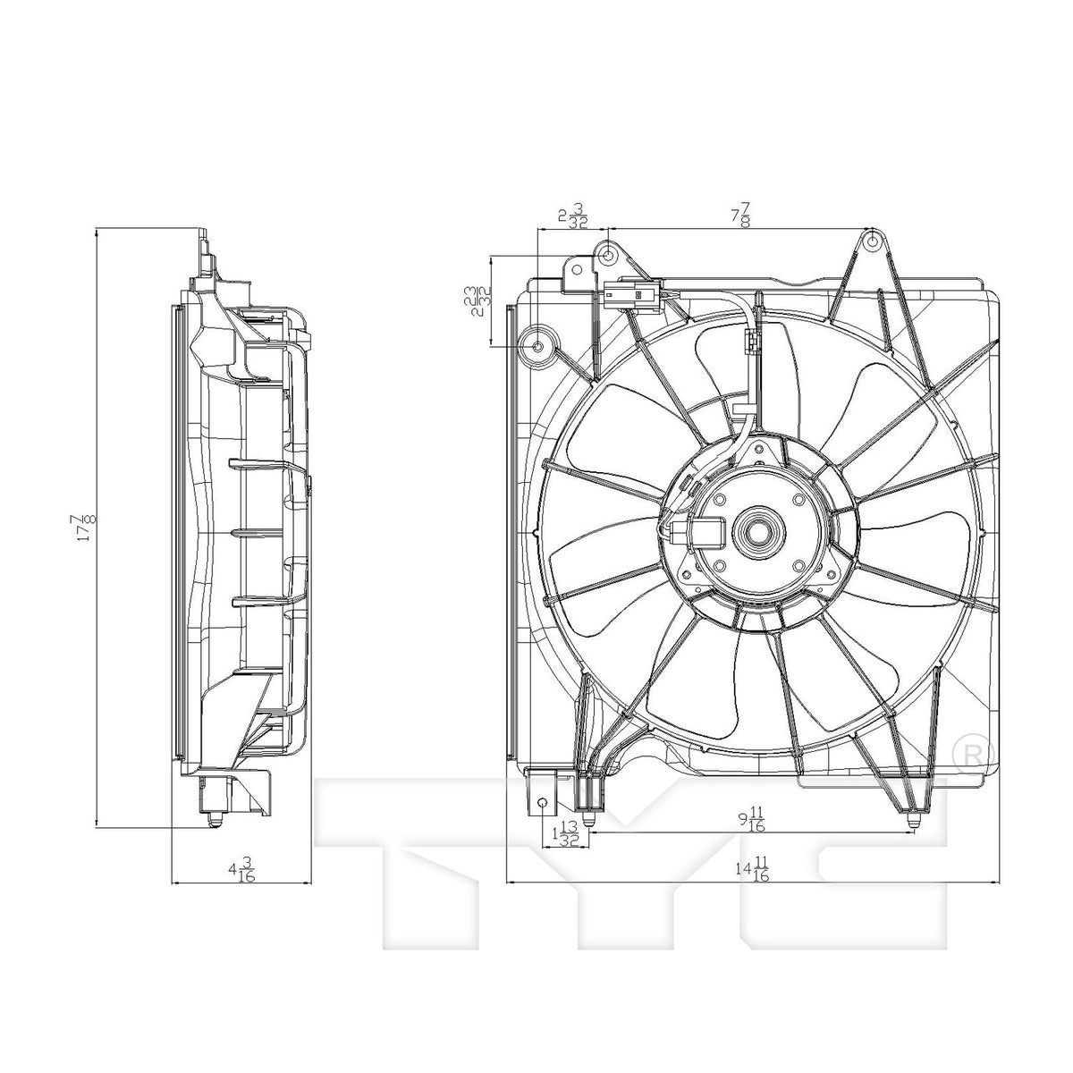 TYC Dual Radiator and Condenser Fan Assembly 601410