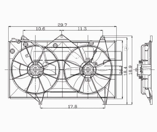 TYC Dual Radiator and Condenser Fan Assembly