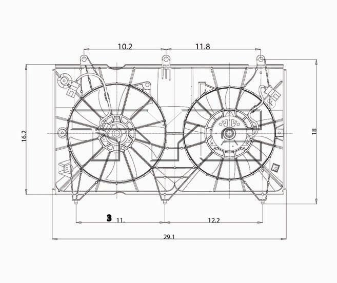 TYC Dual Radiator and Condenser Fan Assembly