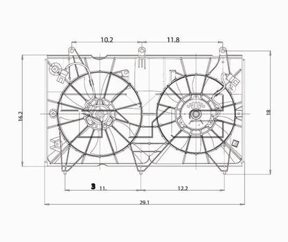 TYC Dual Radiator and Condenser Fan Assembly