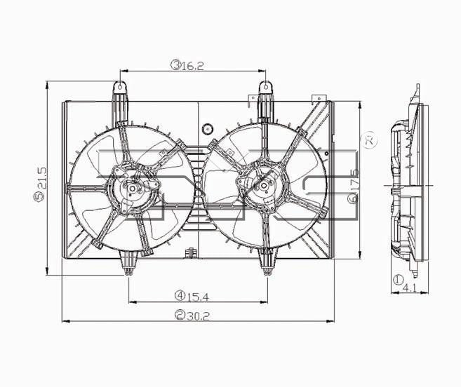TYC Dual Radiator and Condenser Fan Assembly