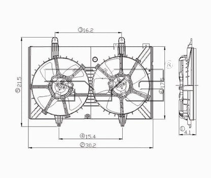 TYC Dual Radiator and Condenser Fan Assembly