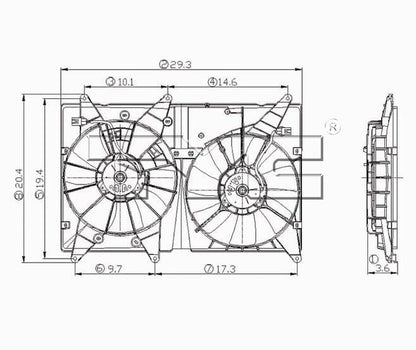 TYC Dual Radiator and Condenser Fan Assembly 620810