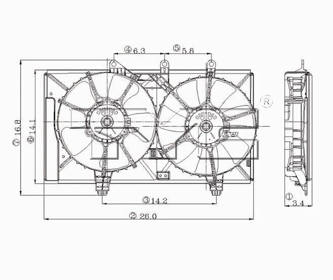 TYC Dual Radiator and Condenser Fan Assembly 620820