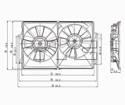 TYC Dual Radiator and Condenser Fan Assembly 620840