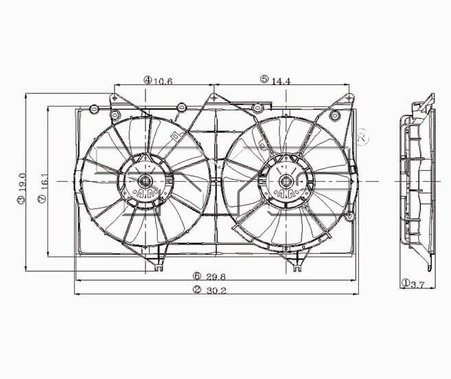 TYC Dual Radiator and Condenser Fan Assembly
