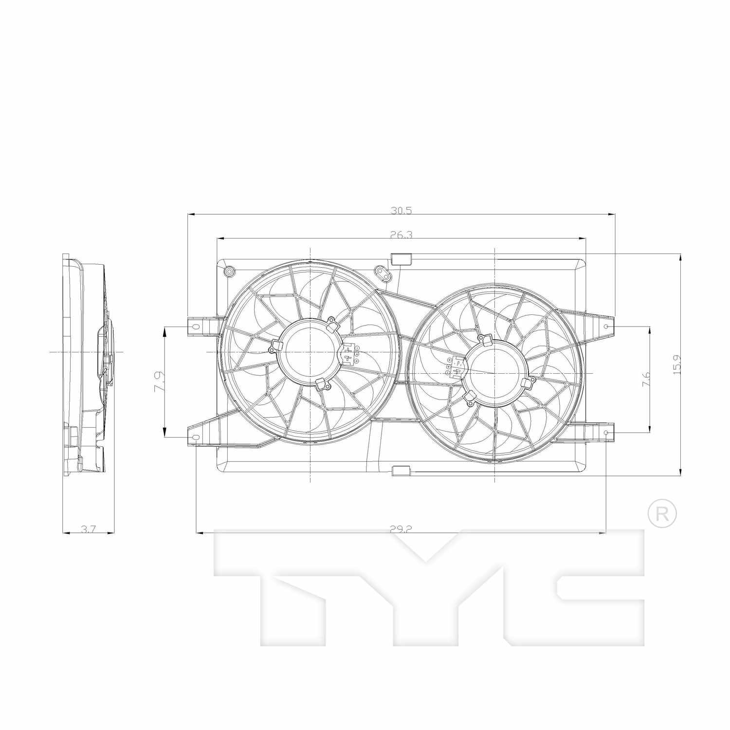 TYC Dual Radiator and Condenser Fan Assembly 620910