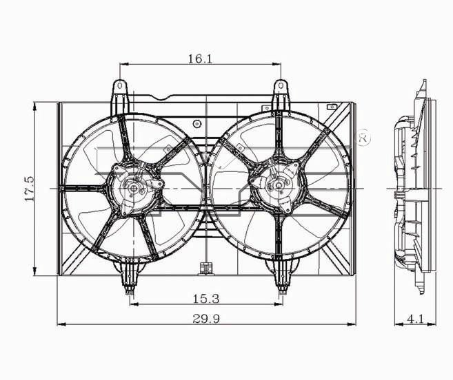 TYC Dual Radiator and Condenser Fan Assembly