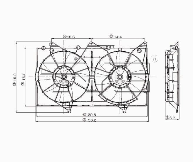 TYC Dual Radiator and Condenser Fan Assembly 621060
