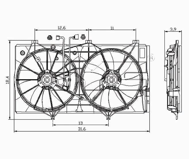 TYC Dual Radiator and Condenser Fan Assembly