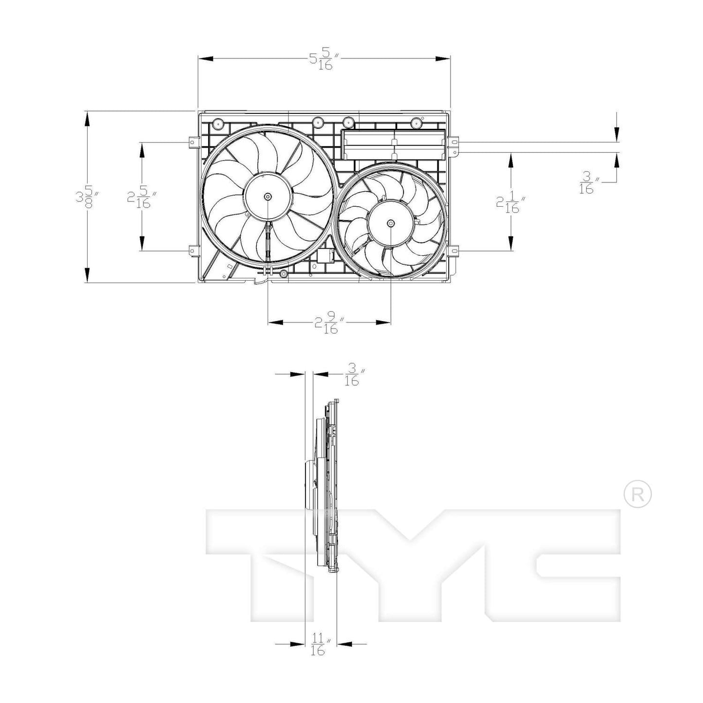 TYC Dual Radiator and Condenser Fan Assembly 621460