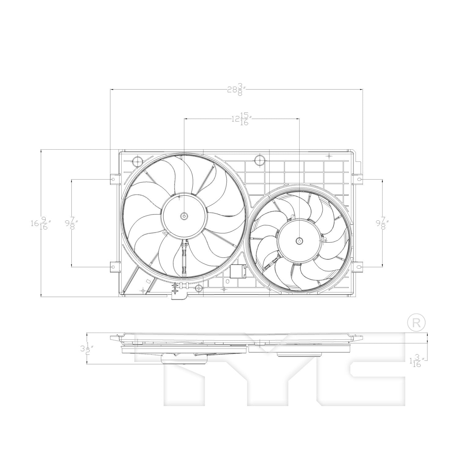 TYC Dual Radiator and Condenser Fan Assembly 621490