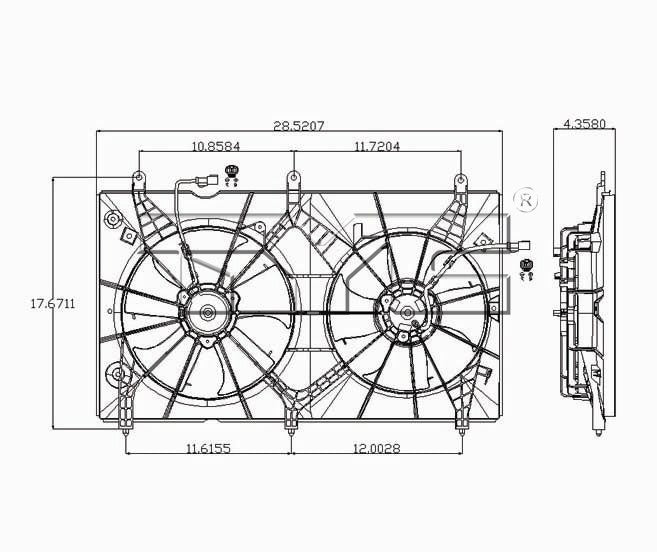 TYC Dual Radiator and Condenser Fan Assembly