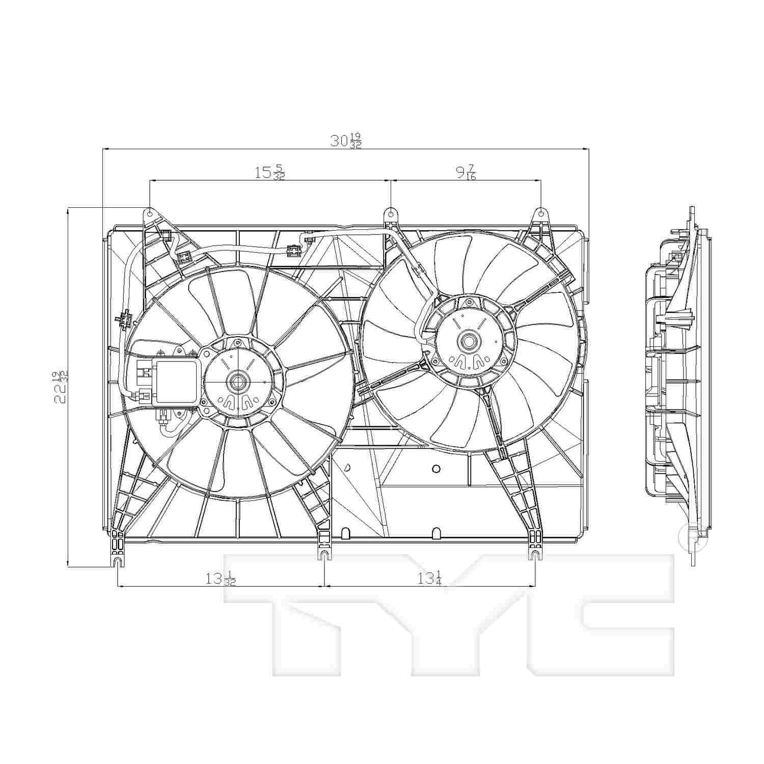 TYC Dual Radiator and Condenser Fan Assembly 621640