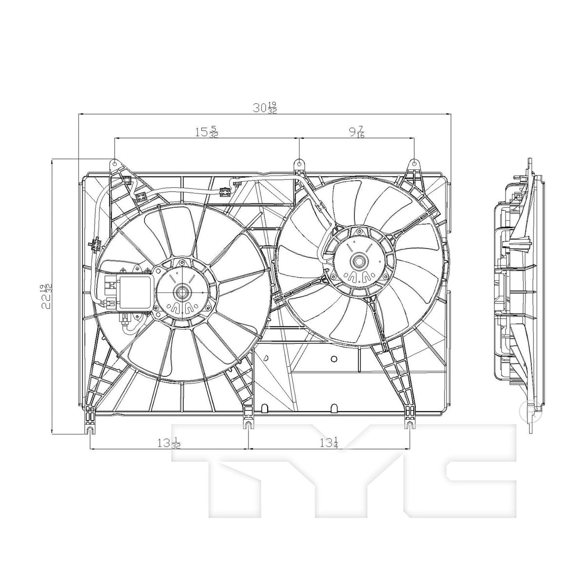 TYC Dual Radiator and Condenser Fan Assembly 621640