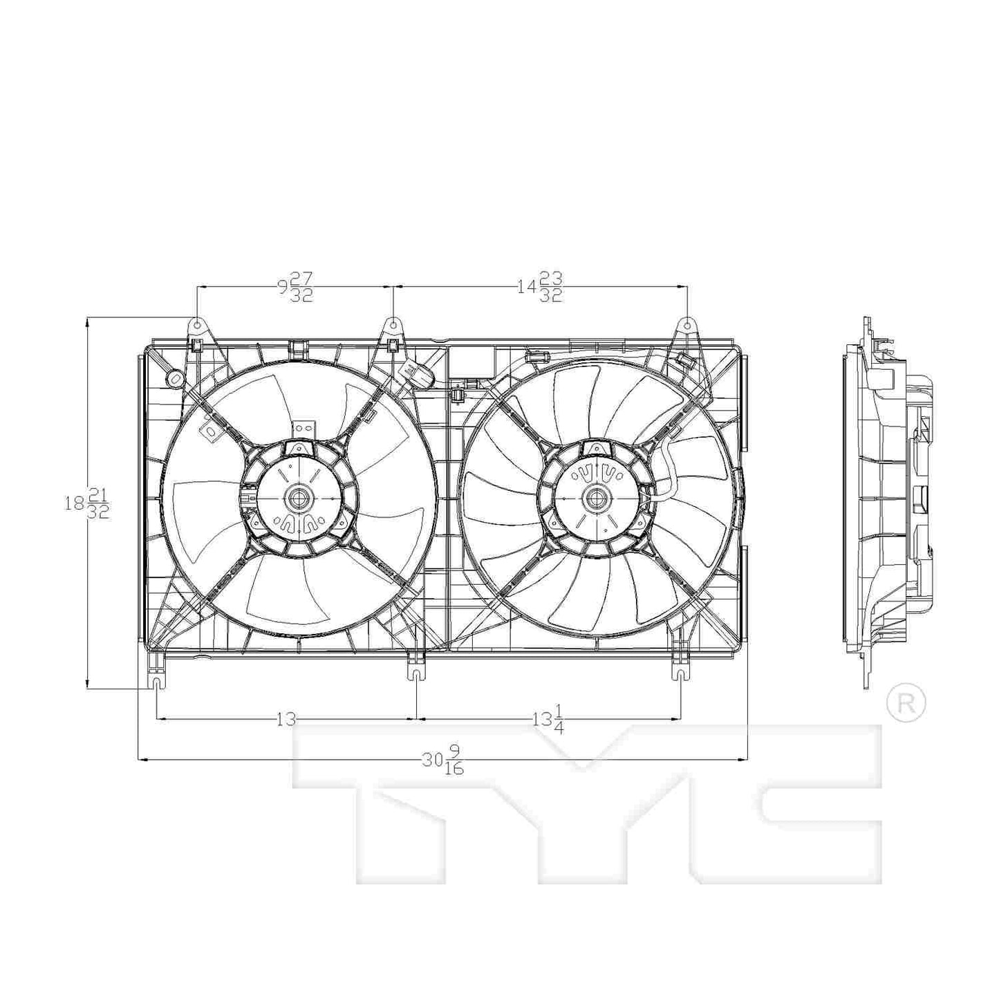 TYC Dual Radiator and Condenser Fan Assembly 621650