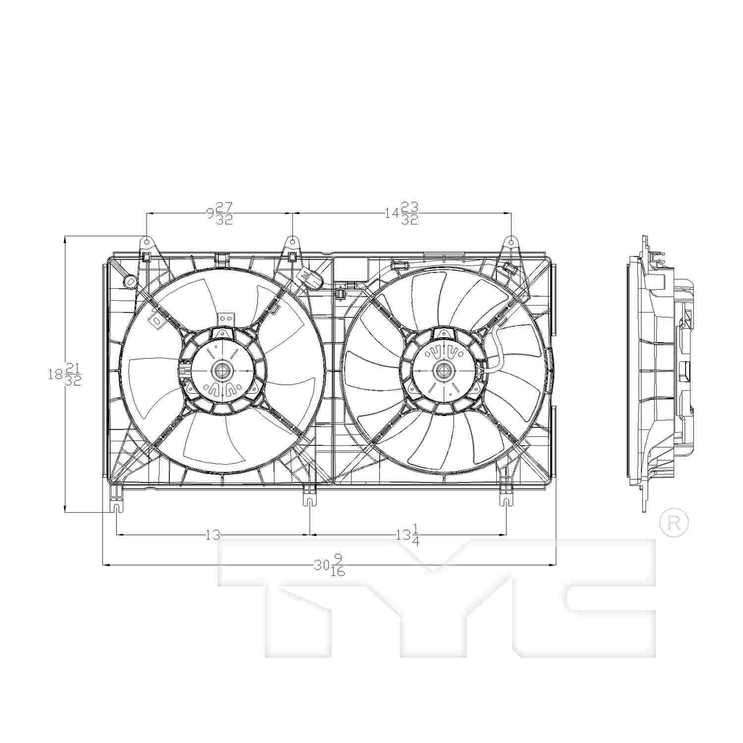 TYC Dual Radiator and Condenser Fan Assembly 621650