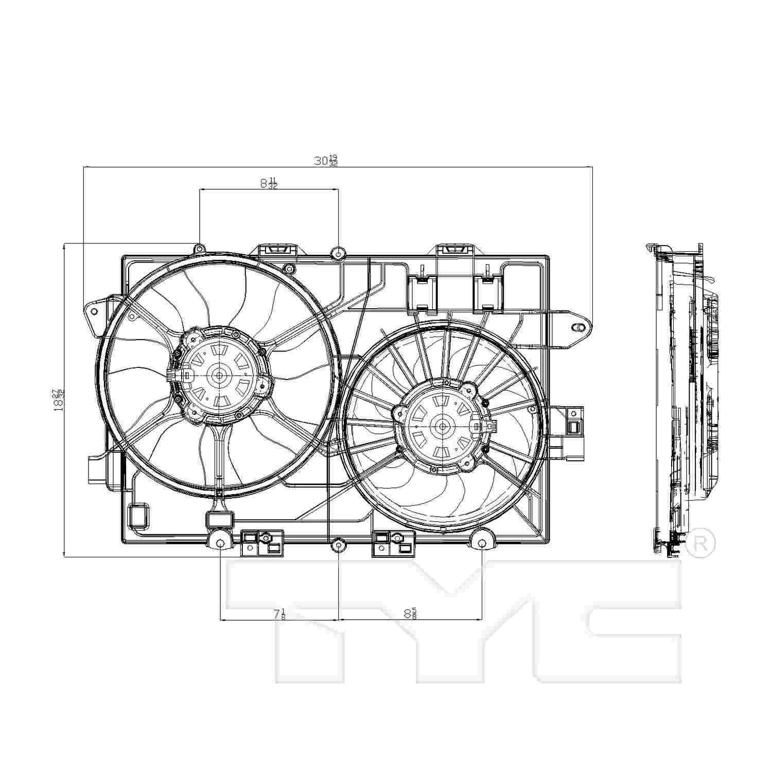 TYC Dual Radiator and Condenser Fan Assembly 621670