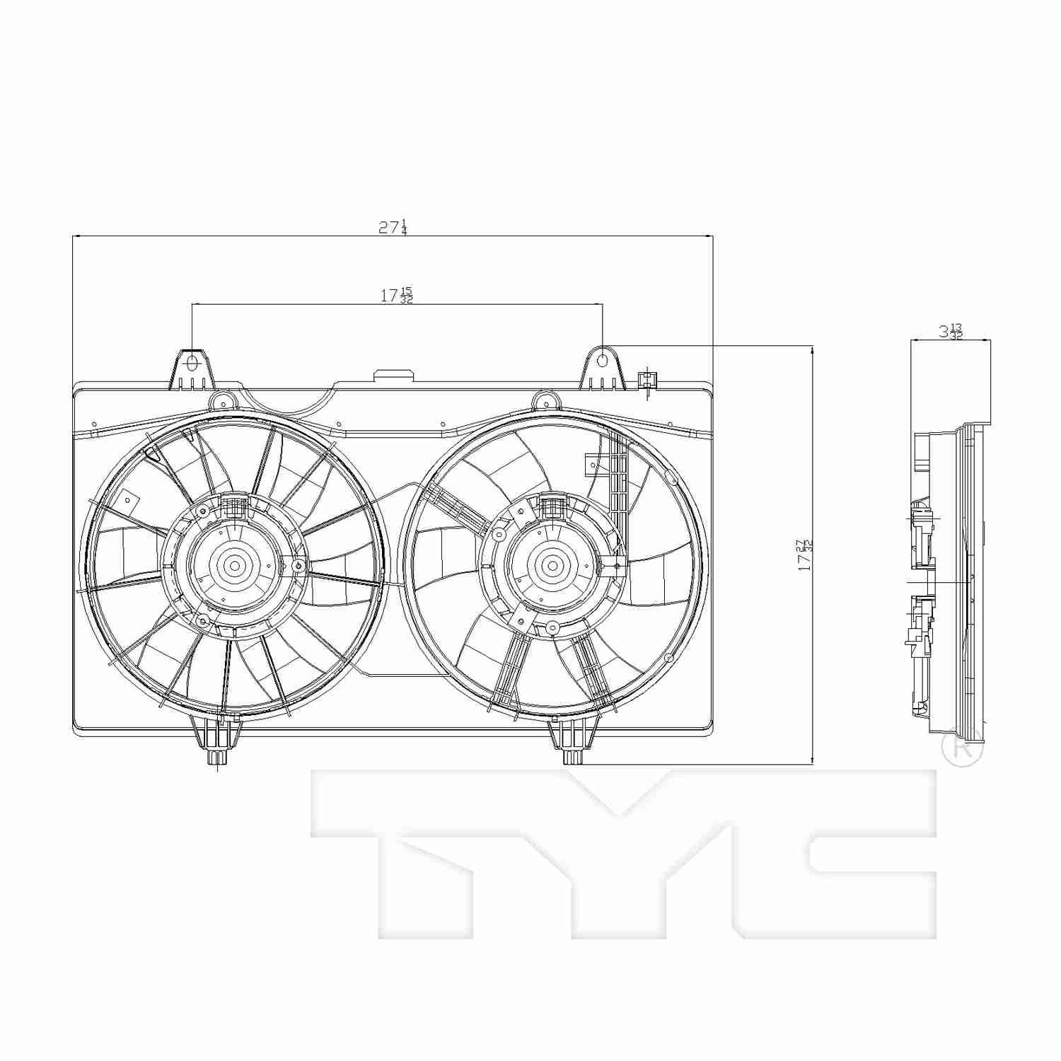 TYC Dual Radiator and Condenser Fan Assembly