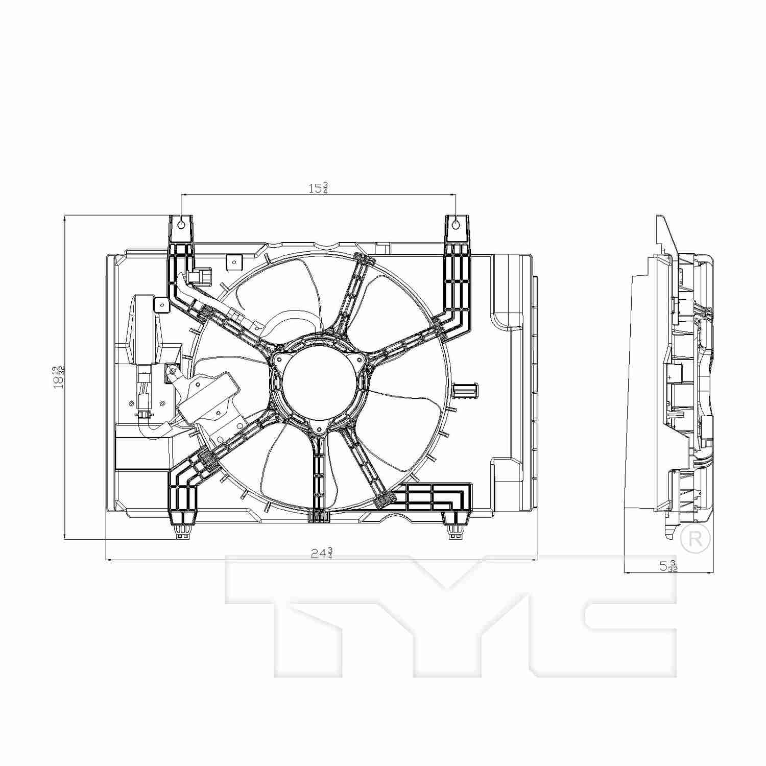 TYC Dual Radiator and Condenser Fan Assembly