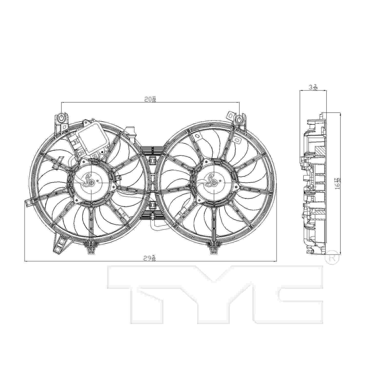 TYC Dual Radiator and Condenser Fan Assembly