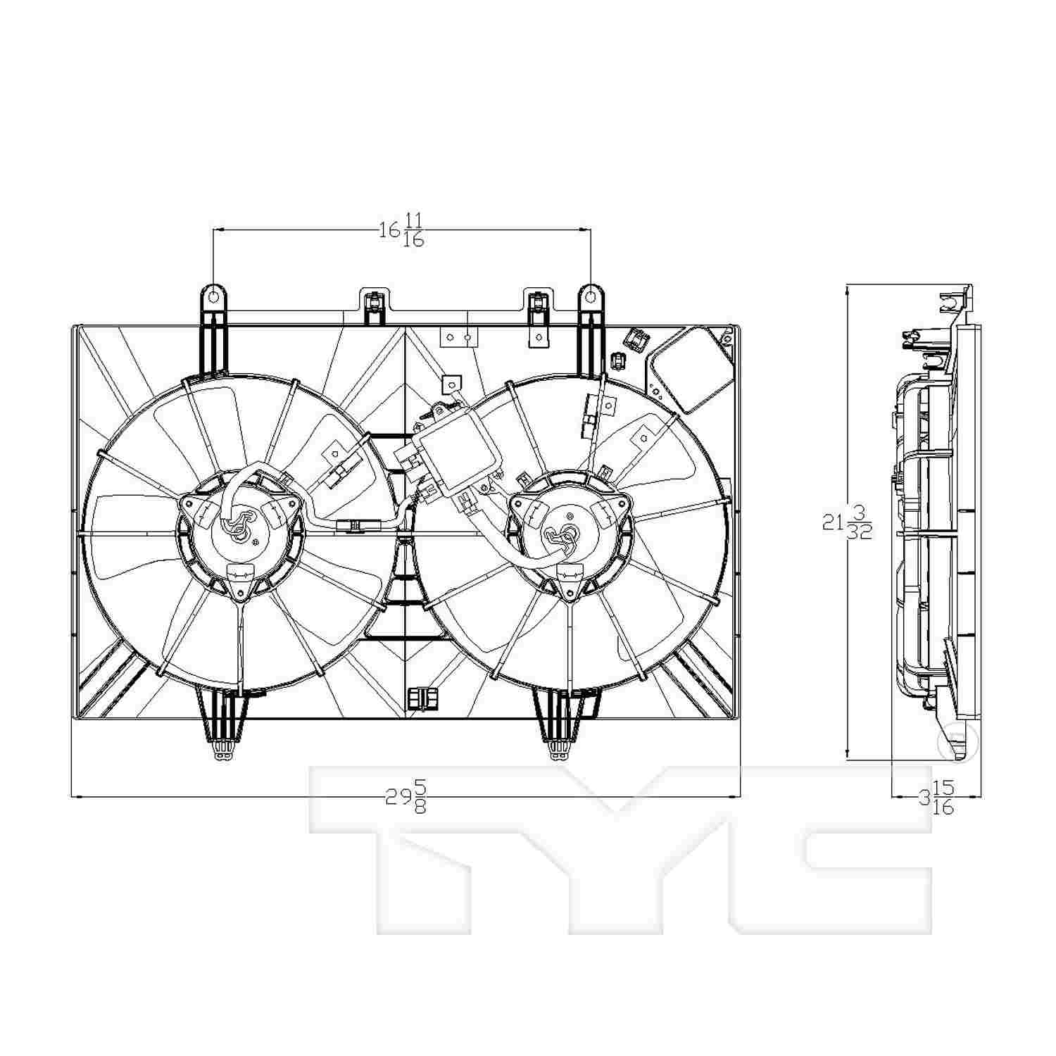 TYC Dual Radiator and Condenser Fan Assembly