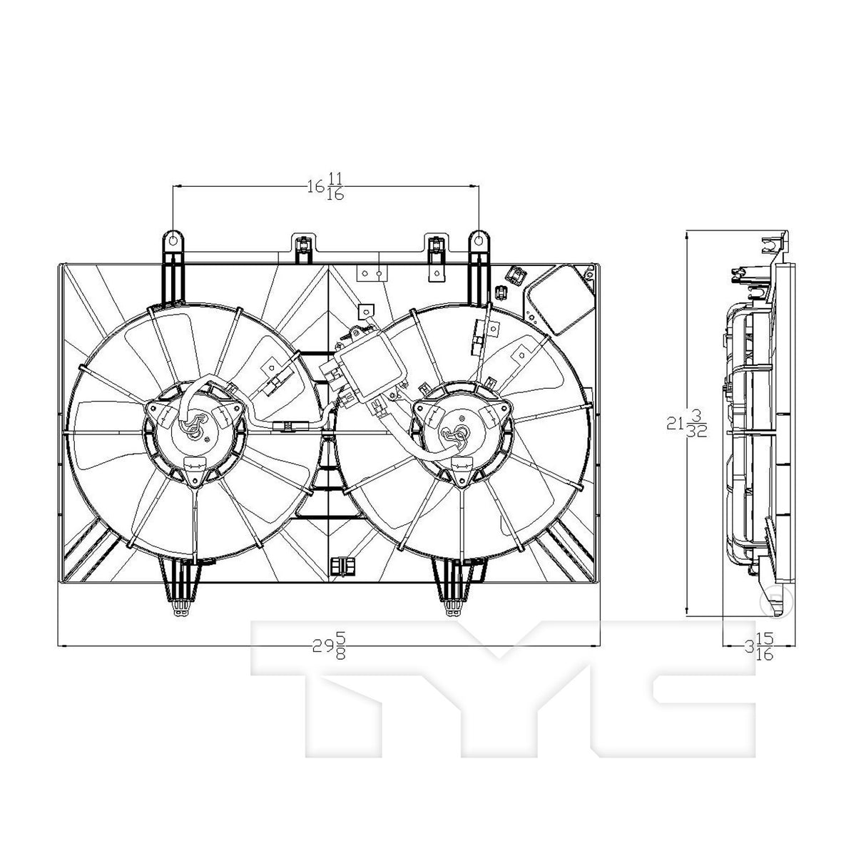 TYC Dual Radiator and Condenser Fan Assembly