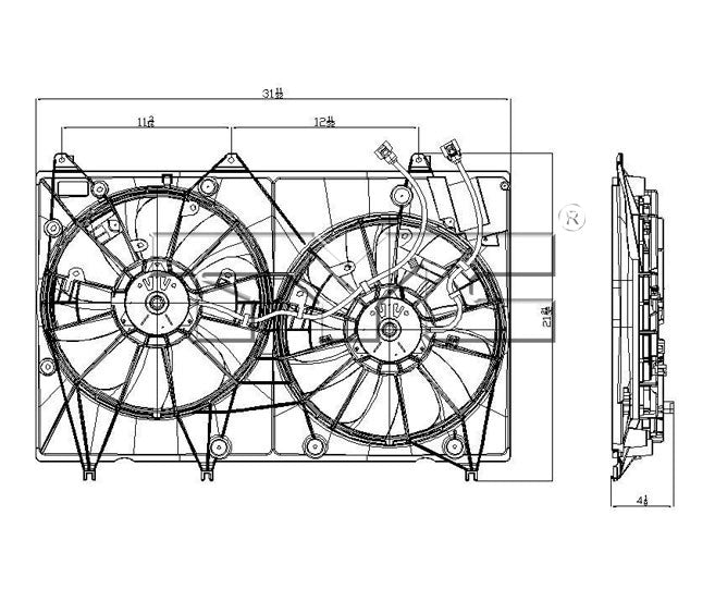 TYC Dual Radiator and Condenser Fan Assembly 622000