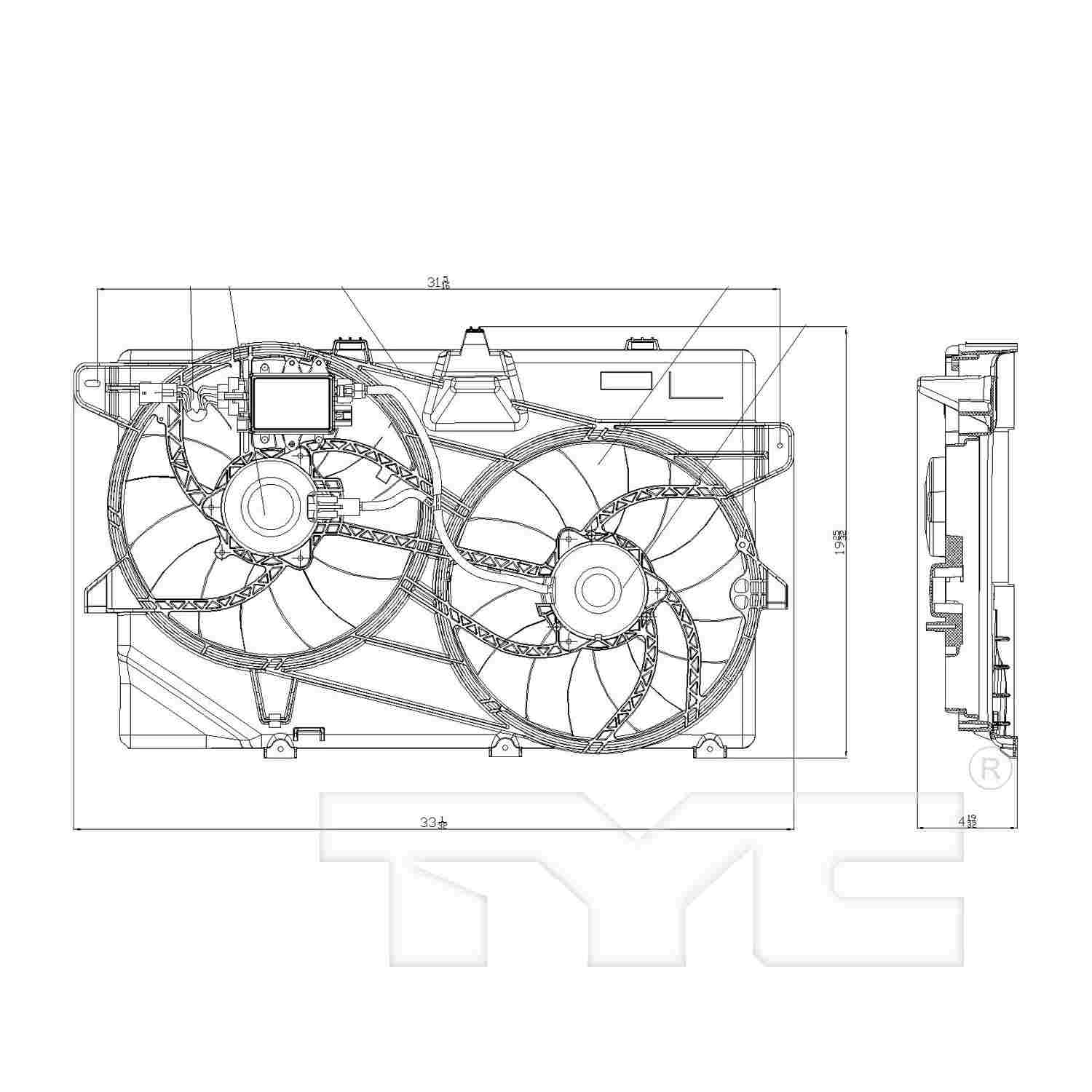 TYC Dual Radiator and Condenser Fan Assembly 622040