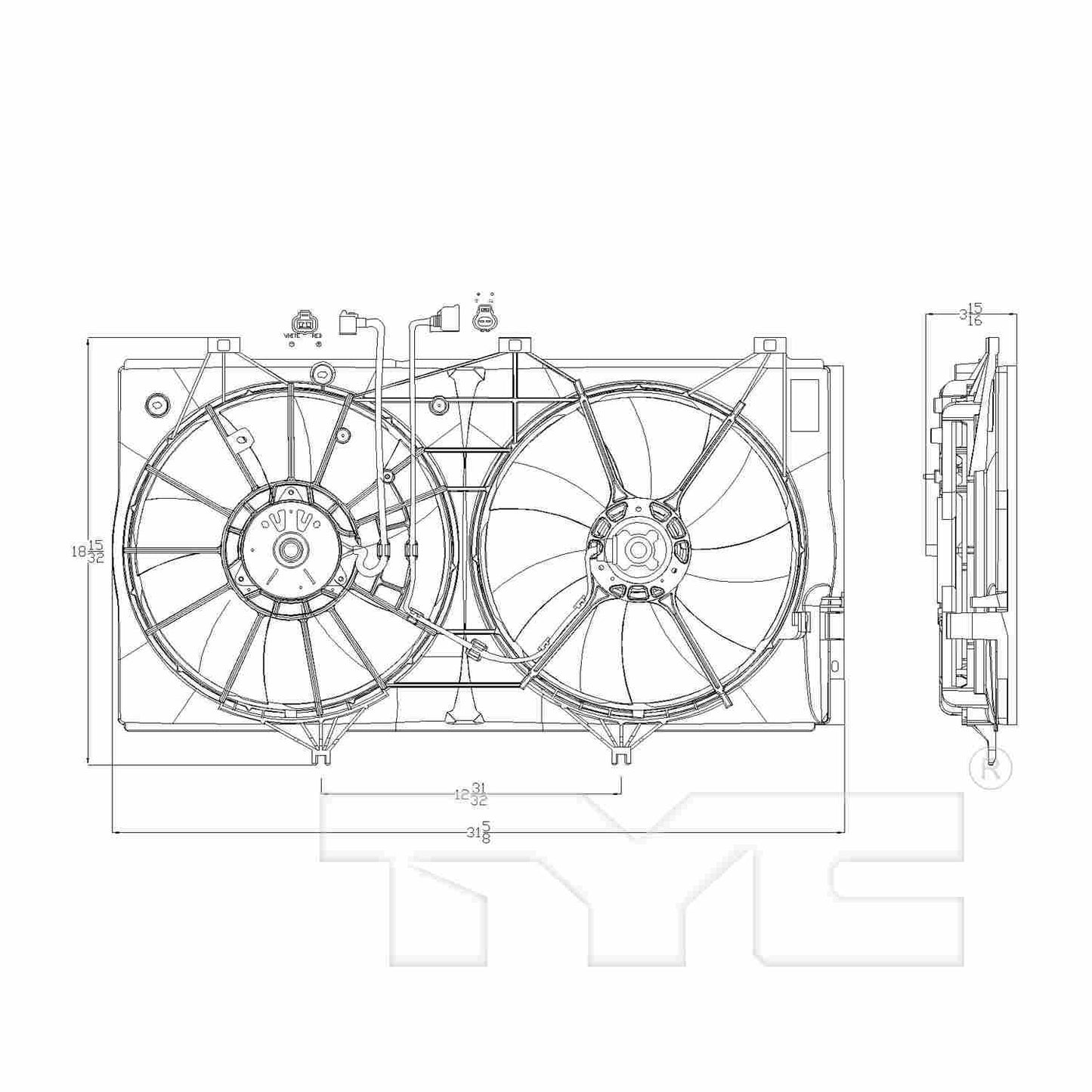 TYC Dual Radiator and Condenser Fan Assembly 622050