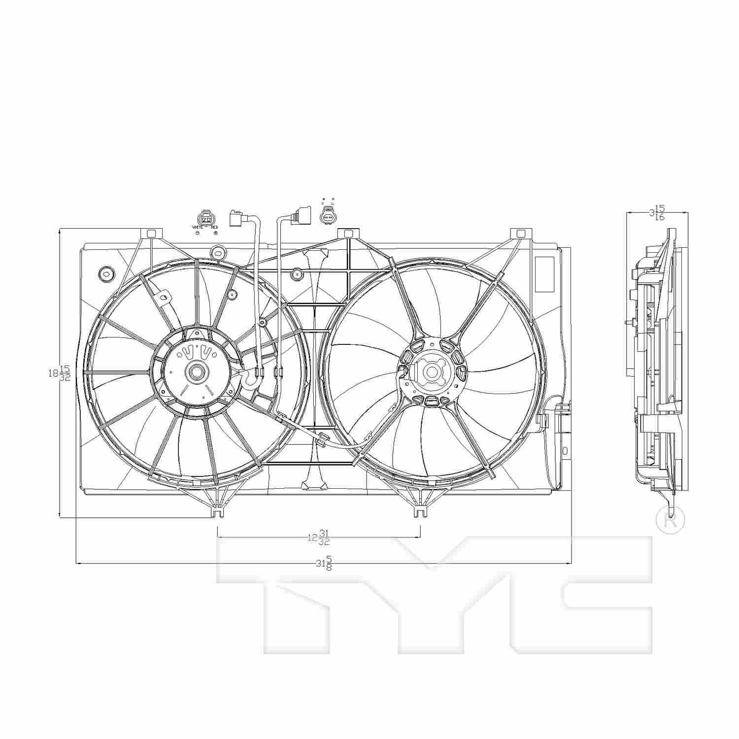 TYC Dual Radiator and Condenser Fan Assembly 622050