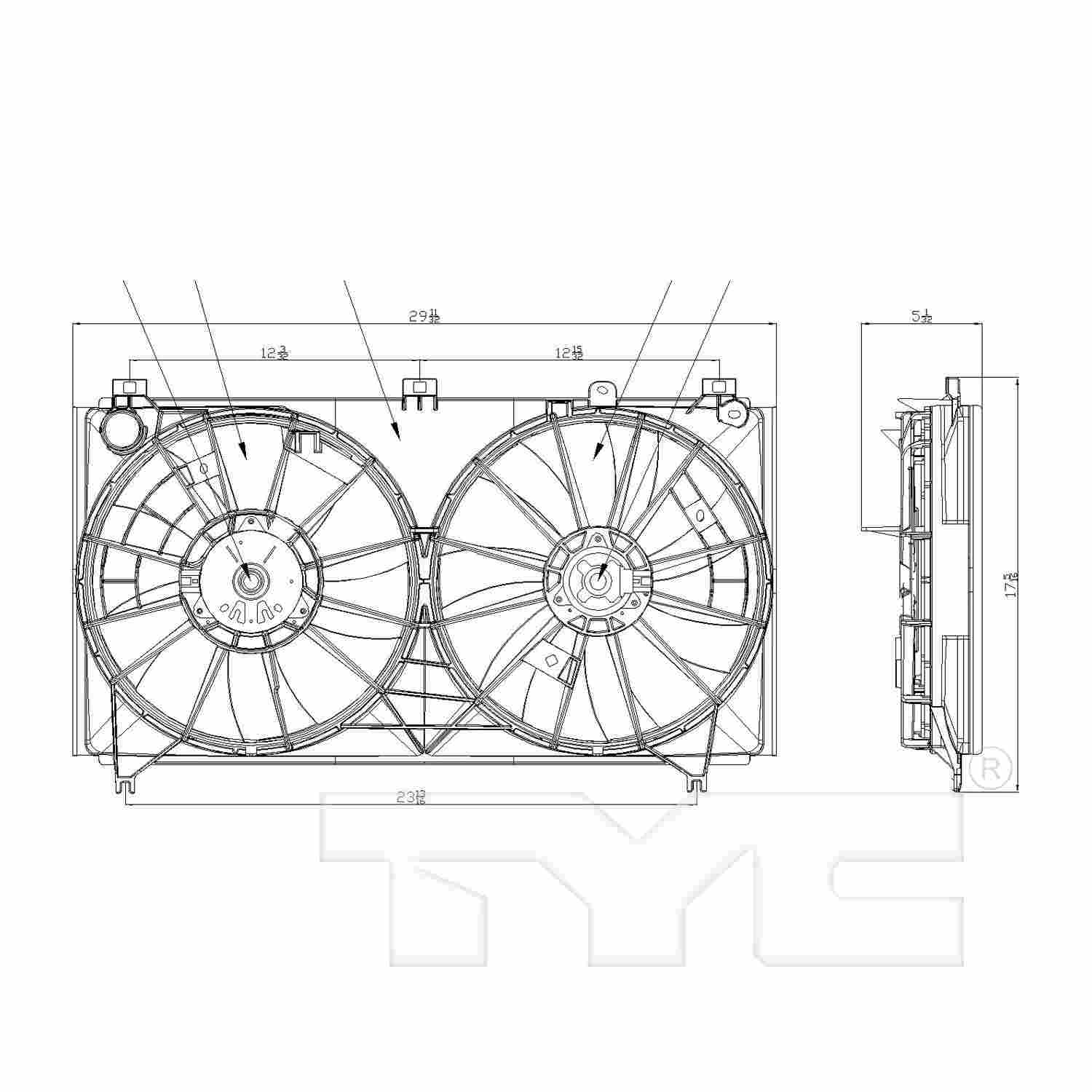 TYC Dual Radiator and Condenser Fan Assembly 622060