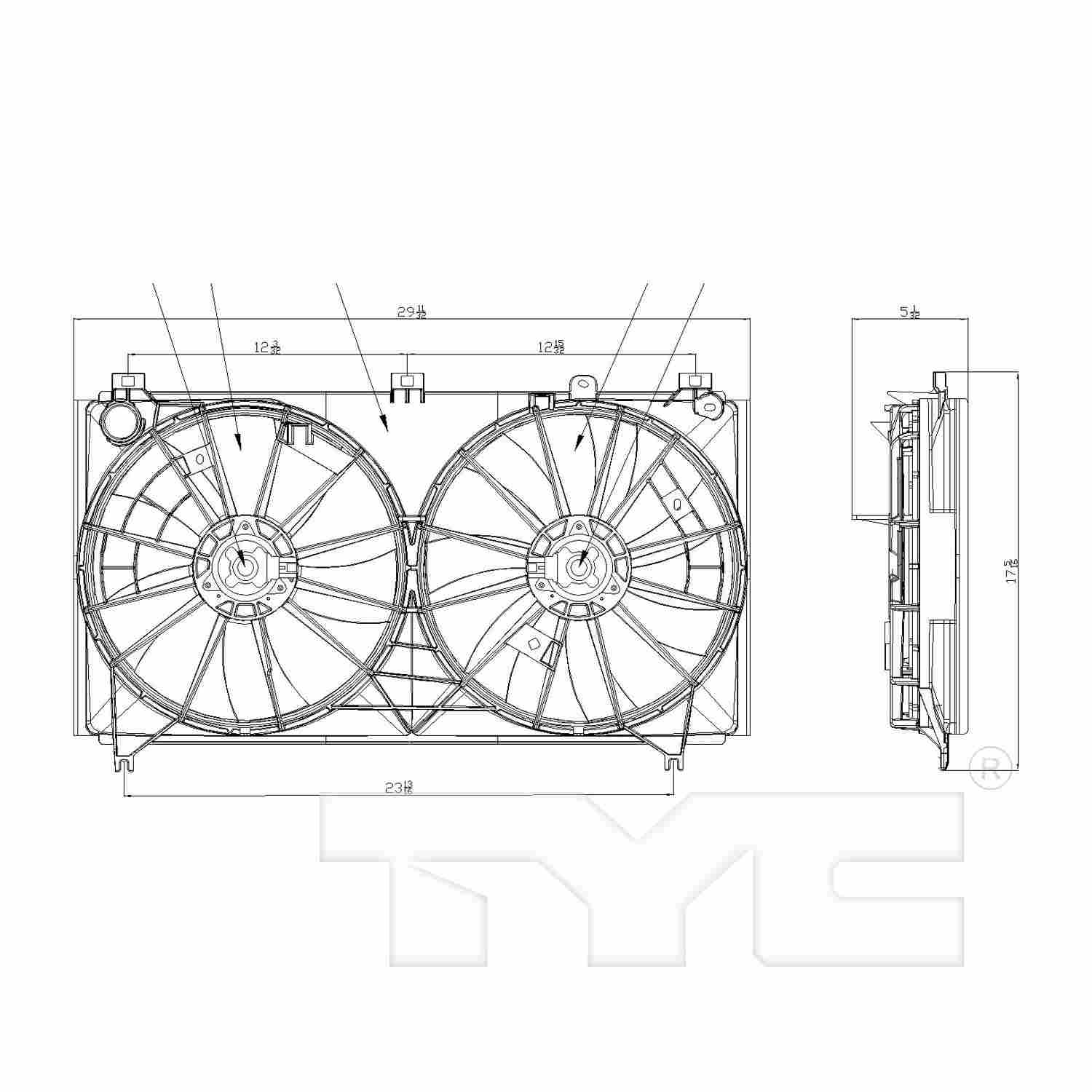TYC Dual Radiator and Condenser Fan Assembly 622070