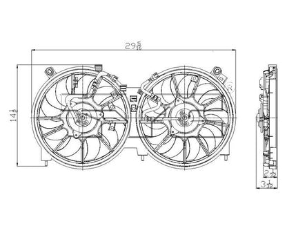TYC Dual Radiator and Condenser Fan Assembly