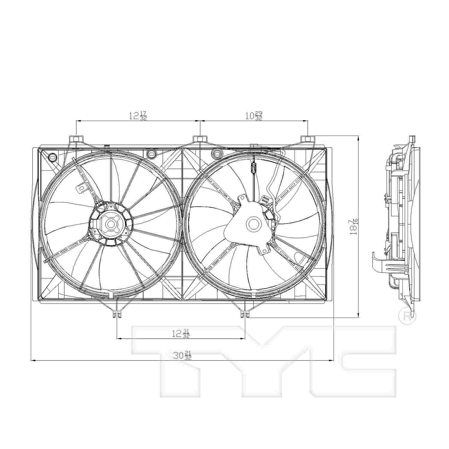 TYC Dual Radiator and Condenser Fan Assembly
