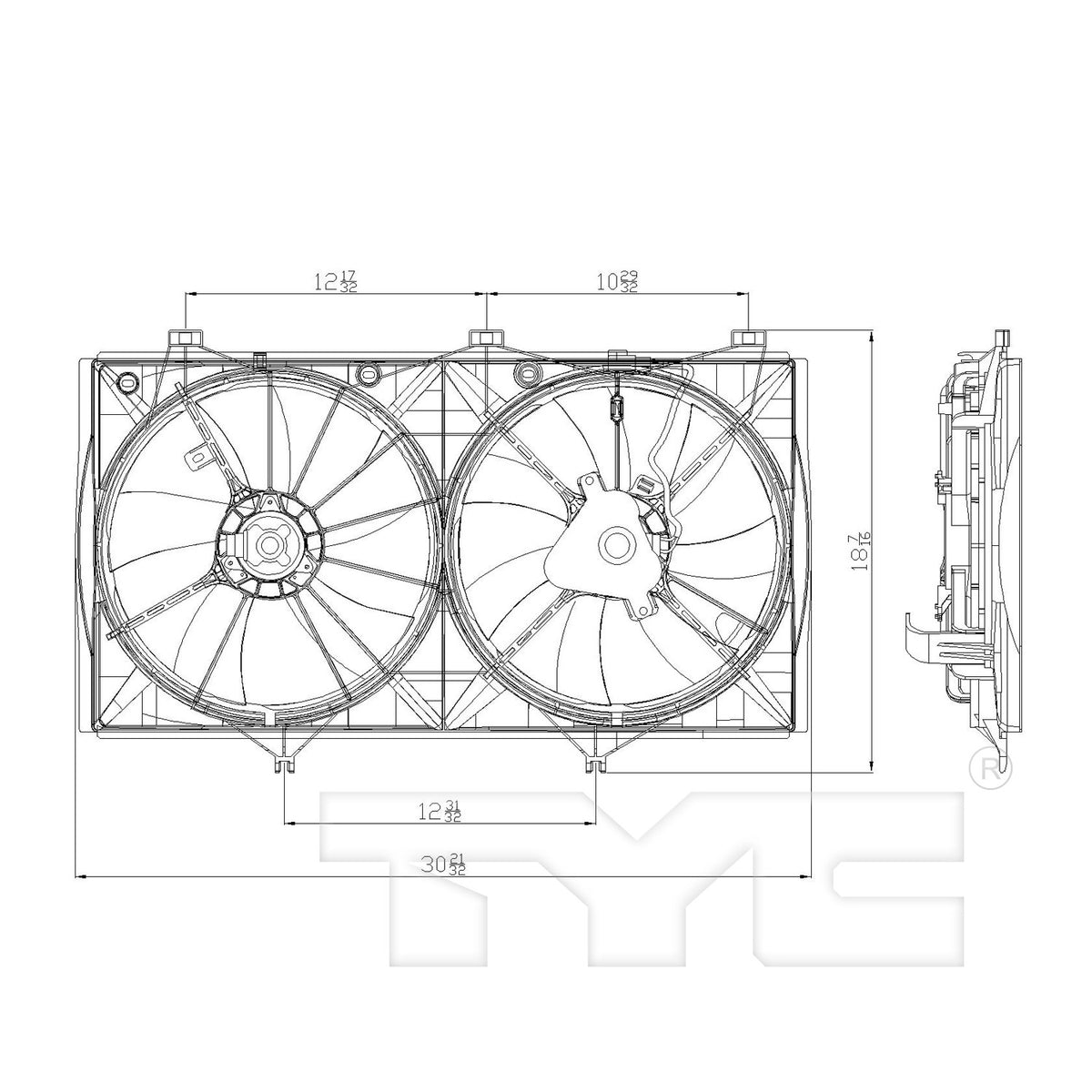TYC Dual Radiator and Condenser Fan Assembly
