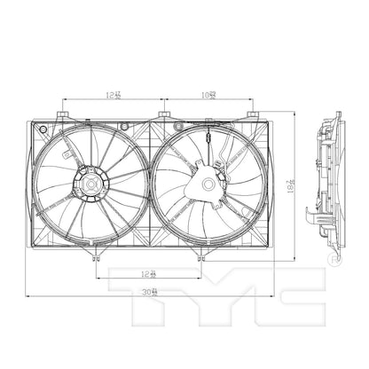TYC Dual Radiator and Condenser Fan Assembly
