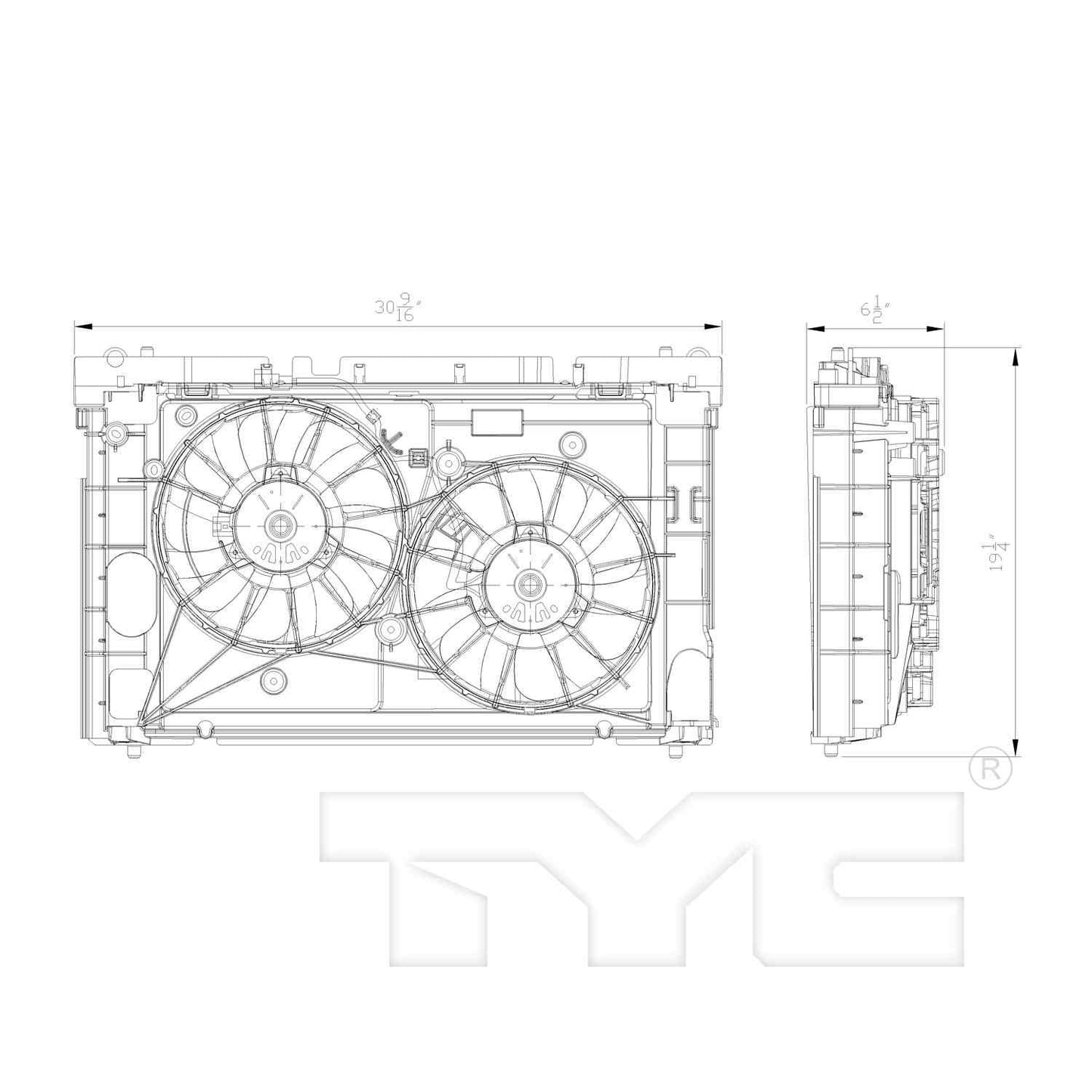 TYC Dual Radiator and Condenser Fan Assembly 622310
