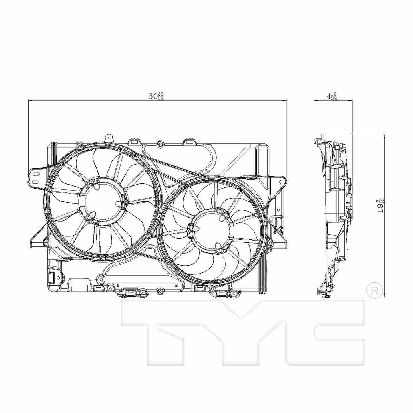 TYC Dual Radiator and Condenser Fan Assembly 622380