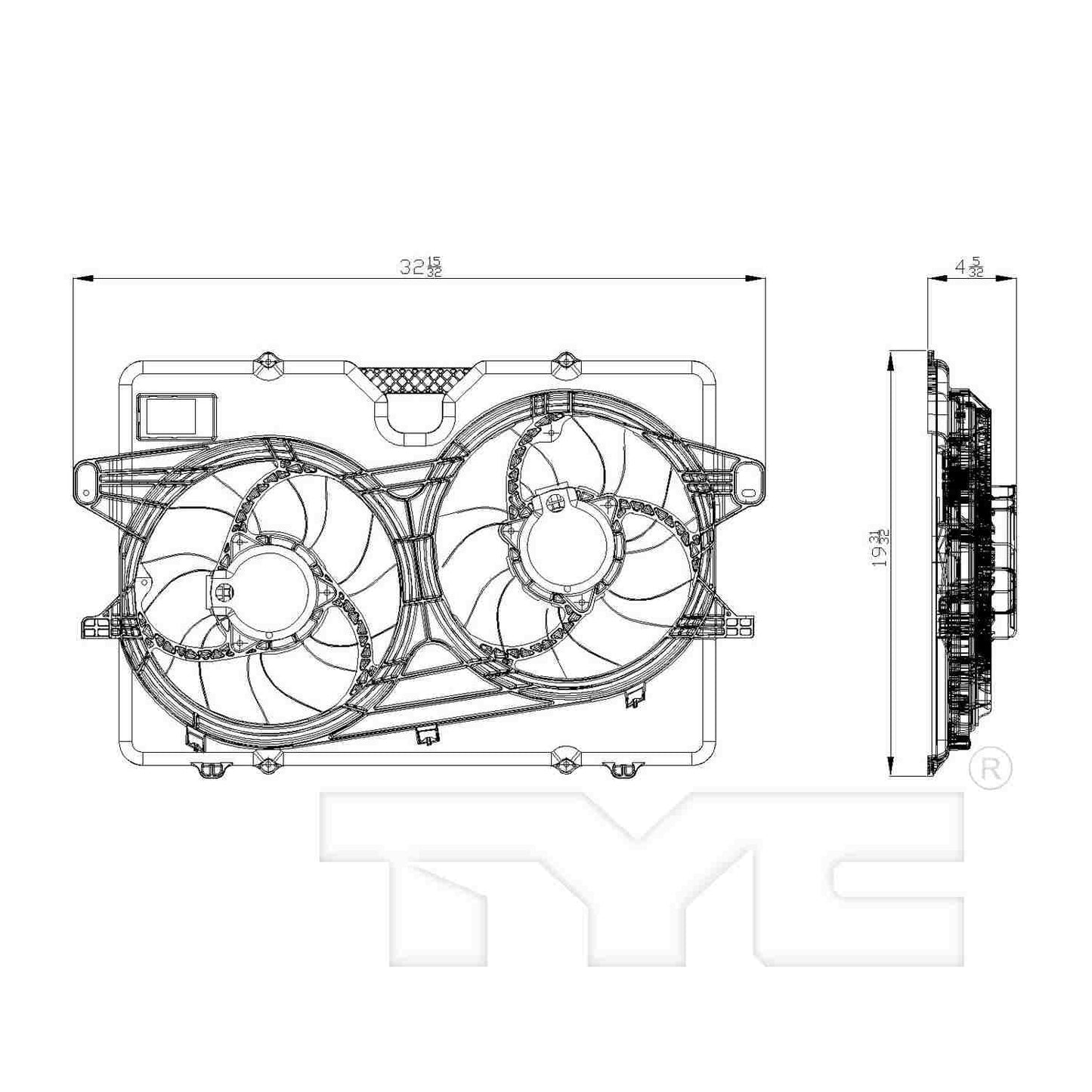 TYC Dual Radiator and Condenser Fan Assembly 622410