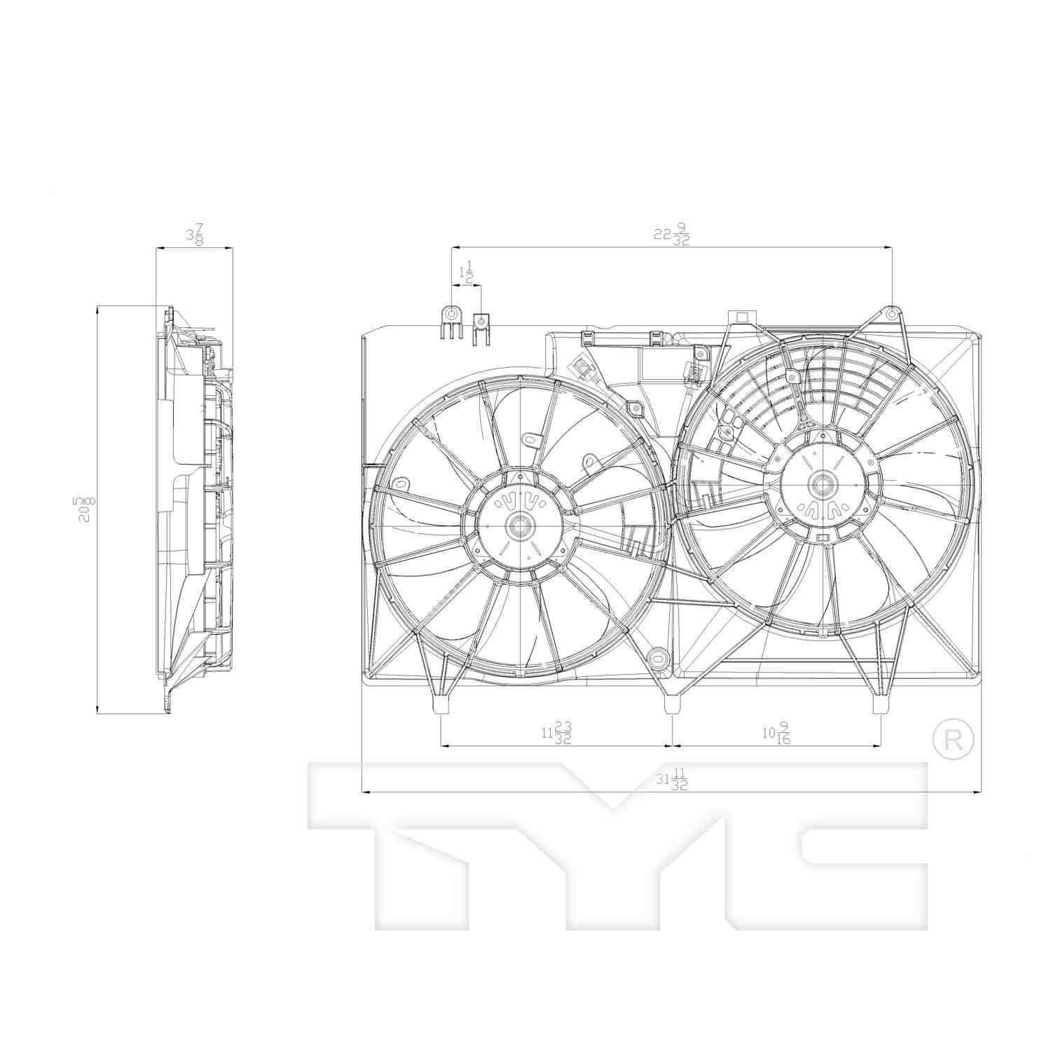 TYC Dual Radiator and Condenser Fan Assembly 622680