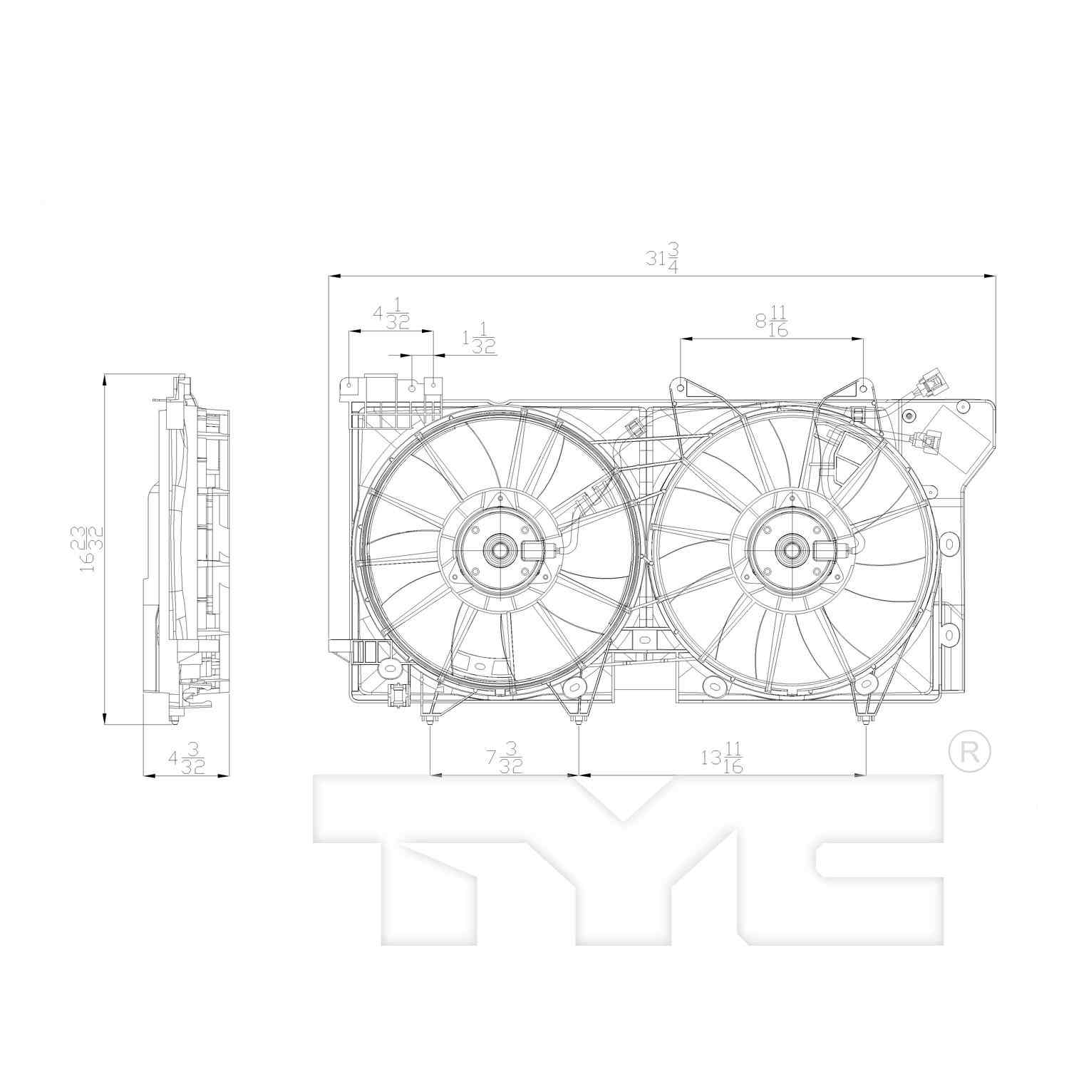 TYC Dual Radiator and Condenser Fan Assembly 622750