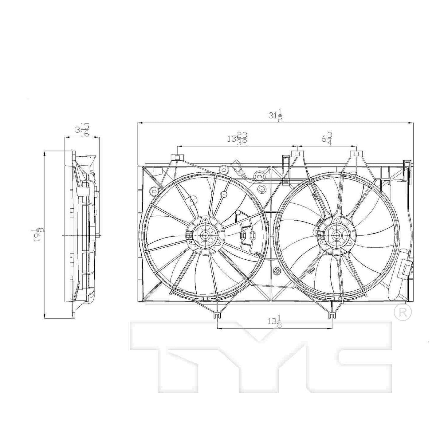 TYC Dual Radiator and Condenser Fan Assembly 622760
