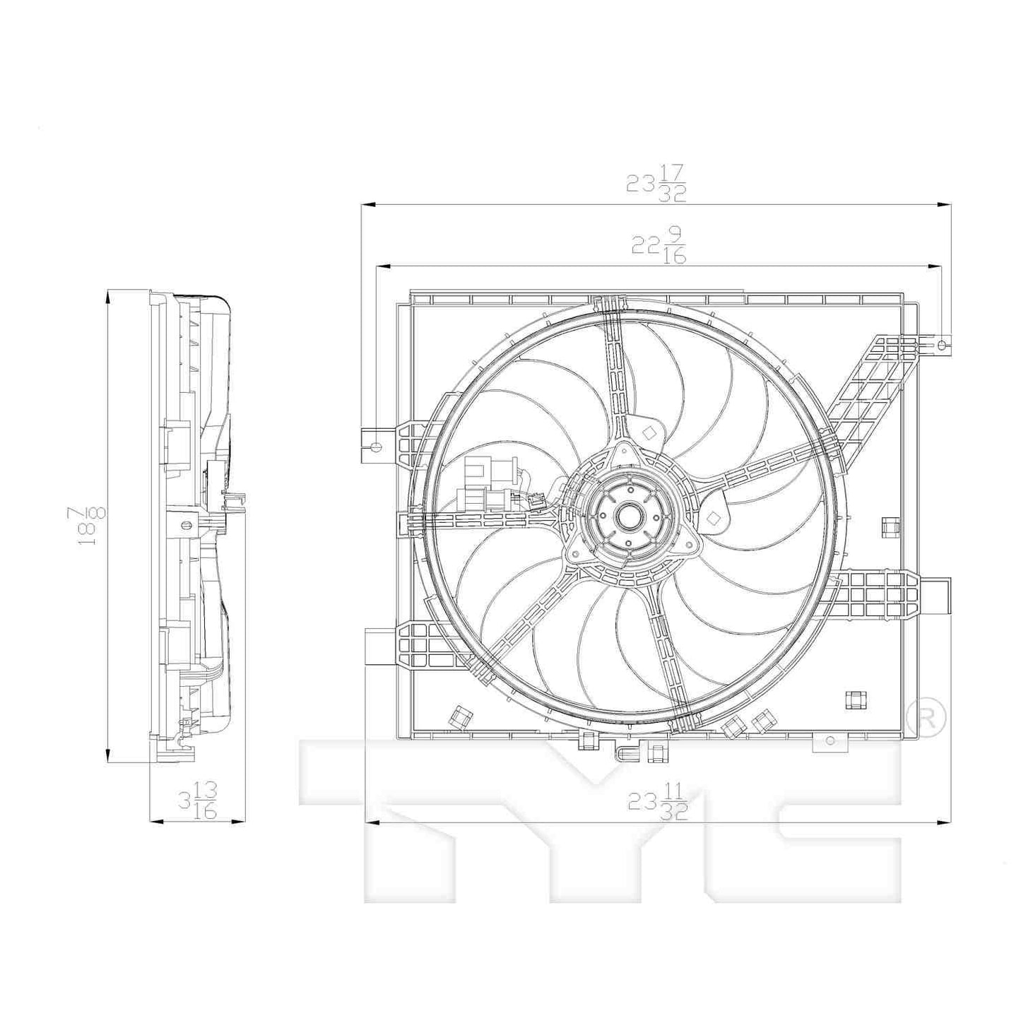 TYC Dual Radiator and Condenser Fan Assembly